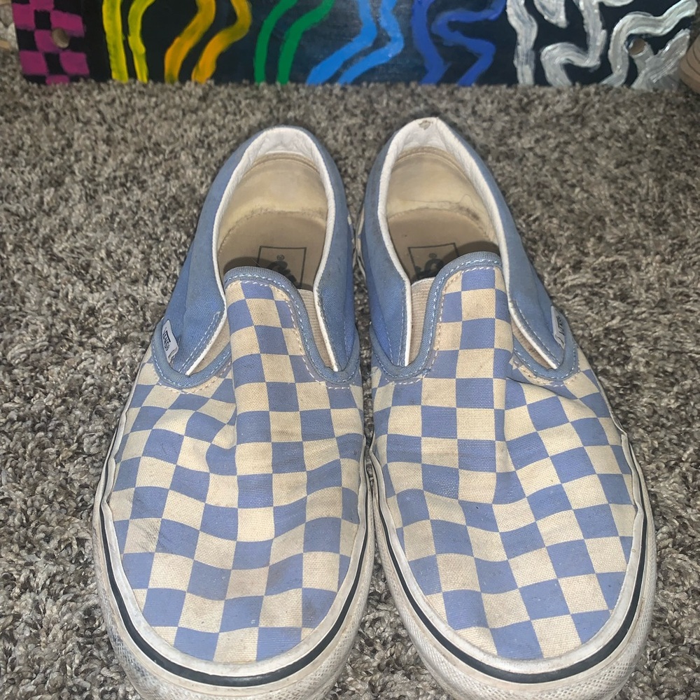 Vans Blue and White Checkered Slip-On Sneakers
